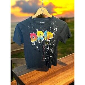 Rebel Revival Youth Size 14 Graphic T-Shirt Black DRIP Paint Splatter Tee Boys